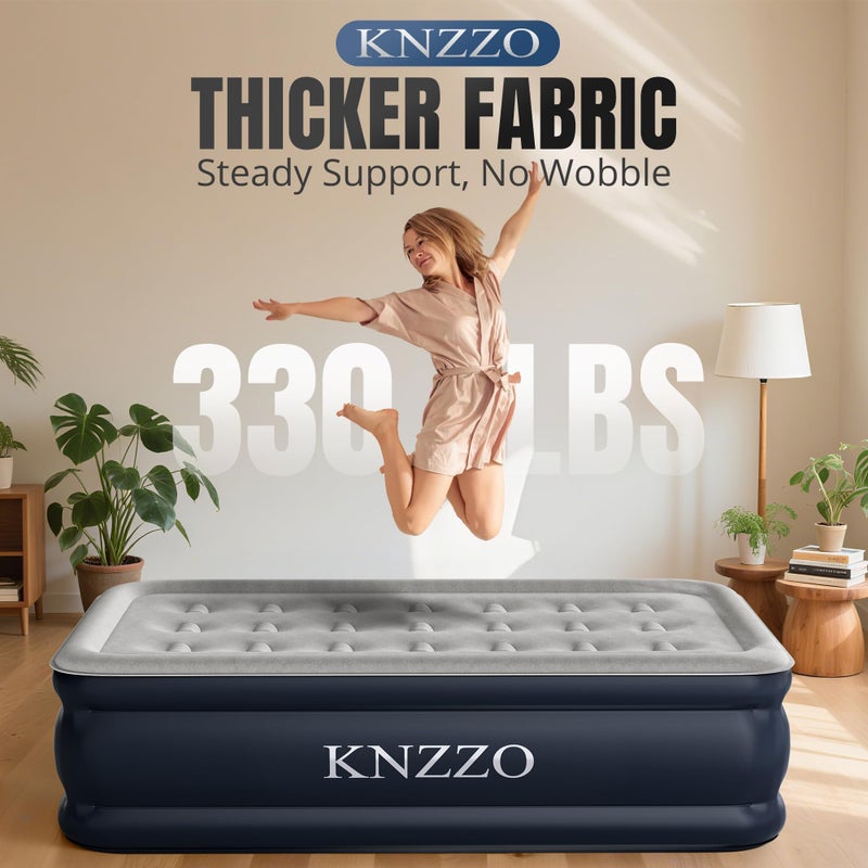 KNZZO Twin Air Mattress with Built-in Pump, 18" Top Inflatable Mattress with Waterproof Flocking Fabric, Three-Minute Quick-Inflatable Bed. Portable Blow Up Mattress for Home, Outdoor and Guests - Image 2