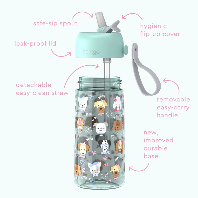 Bentgo Kids Water Bottle - Leak-Proof, Durable Tritan, BPA-Free 15 oz. Cup for Kids/Toddlers Ages 3+ - Flip-Up Straw & Dishwasher Safe for School, Sports, Daycare & Camp (Puppy Love) - Image 3