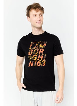 LAMBORGHINI Men Crew Neck Short Sleeve Graphic Print T-Shirt, Black  - Image 1
