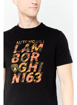 LAMBORGHINI Men Crew Neck Short Sleeve Graphic Print T-Shirt, Black  - Image 3