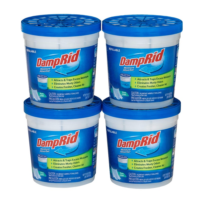 DampRid Pure Linen Refillable Absorber105oz Traps Moisture for Fresher Cleaner Air 105oz cups  4 pack Blue 4 Count