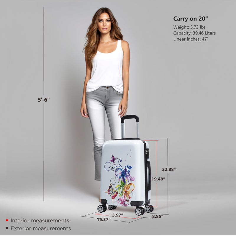 InUSA Fusion Print Luggage with Spinner Wheels | Durable Lightweight Hardside Suitcase | Travel Bag with Handle and Trolley | 20 Inch Carry-On Spinner Luggage - Image 3