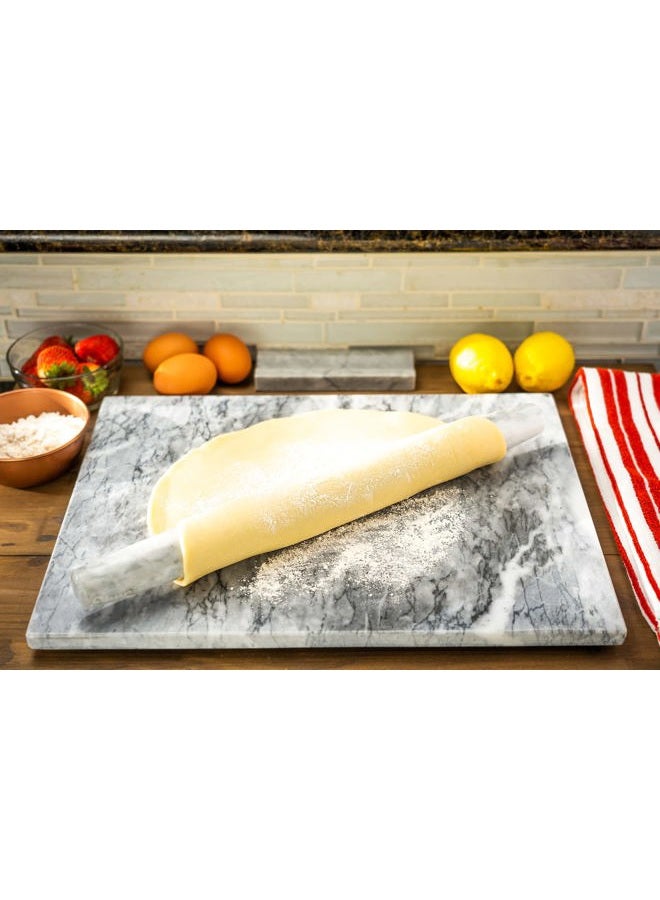 ebuns Marble Cutting Board for Kitchen, Serving, Pastry, Charcuterie, Cheese - 16” x 12” and 16” Marble Rolling Pin Combo - Nonslip Feet for Stability - Accessories For Bakers, Gift Home Decor ideas - Image 2