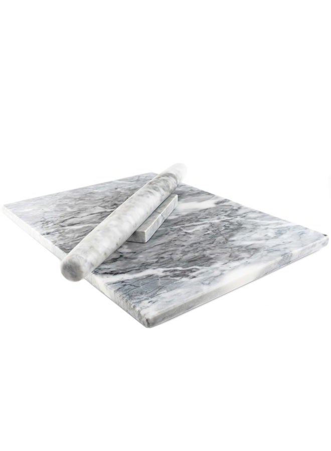 ebuns Marble Cutting Board for Kitchen, Serving, Pastry, Charcuterie, Cheese - 16” x 12” and 16” Marble Rolling Pin Combo - Nonslip Feet for Stability - Accessories For Bakers, Gift Home Decor ideas - Image 1