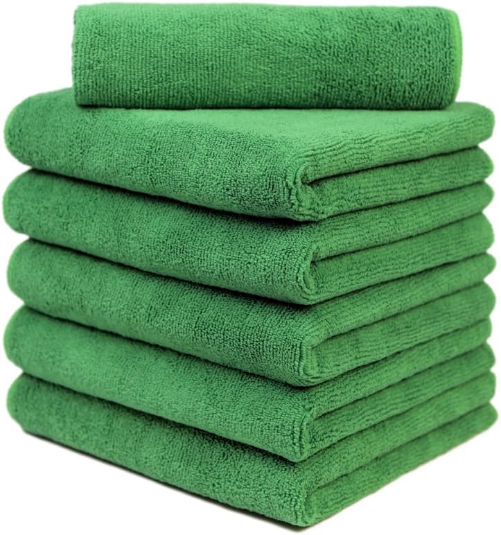 CARCAREZ Premium Microfiber Detailing Towels, 340 GSM Lint Free Car Buffing Waxing Polishing Drying Towel, Pack of 6 (Green) - Image 1