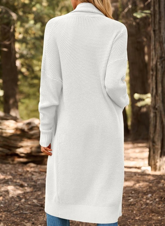 LILLUSORY Long Cardigan Sweaters for Women Fall Trendy Oversized Open Front Winter Coat, White, L - Image 4
