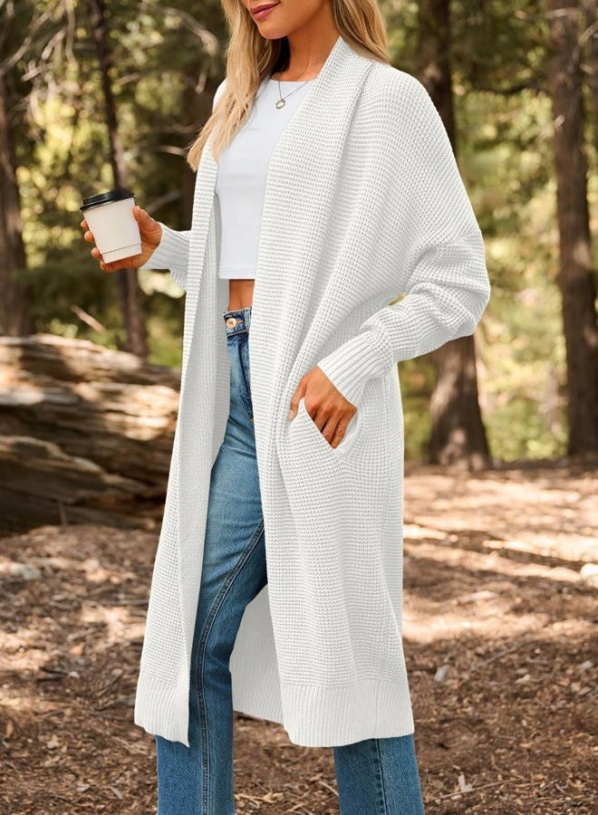 LILLUSORY Long Cardigan Sweaters for Women Fall Trendy Oversized Open Front Winter Coat, White, L - Image 3