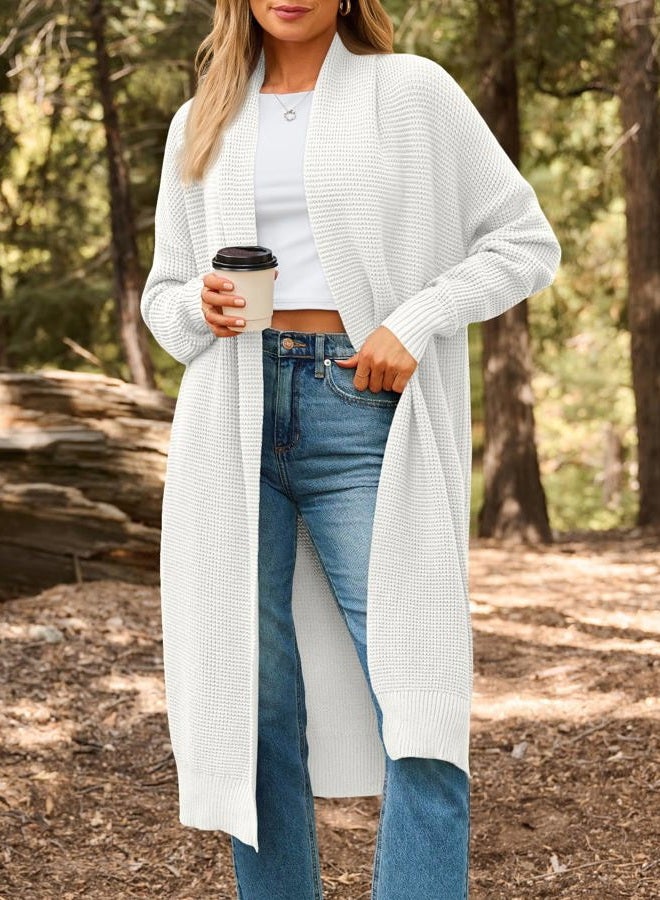 LILLUSORY Long Cardigan Sweaters for Women Fall Trendy Oversized Open Front Winter Coat, White, L - Image 2