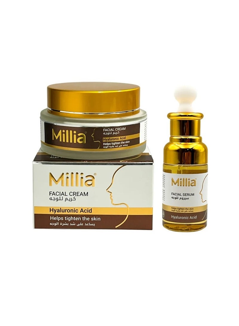 Millia Hyaluronic Acid Skincare Facial Serum 40ml And Facial Cream 100ml - Image 1