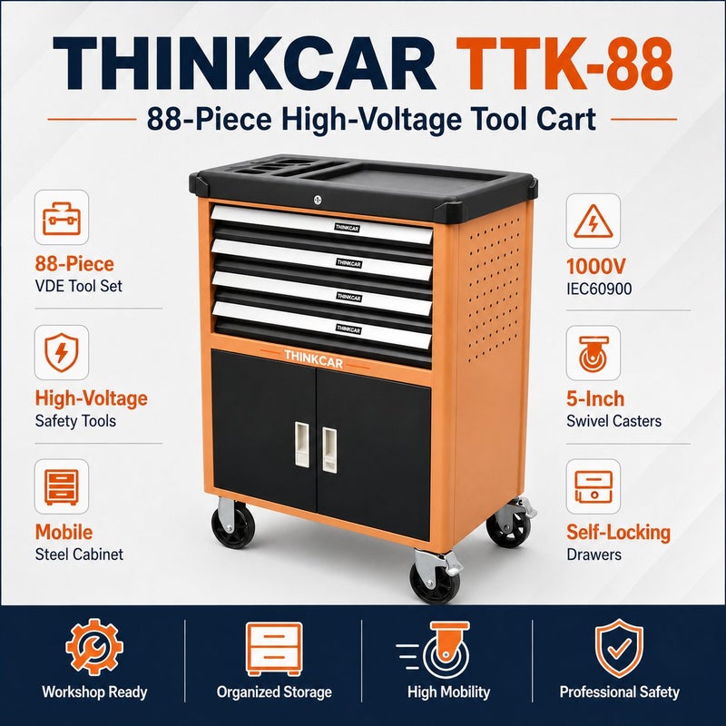 THINKCAR TTK88 88-Piece Electric Vehicle Dielectric Tool Cart With VDE Insulated Tools For EV And Hybrid Servicing - Image 1