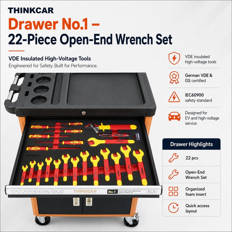 THINKCAR TTK88 88-Piece Electric Vehicle Dielectric Tool Cart With VDE Insulated Tools For EV And Hybrid Servicing - Image 3