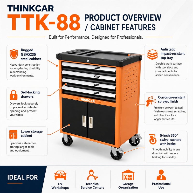 THINKCAR TTK88 88-Piece Electric Vehicle Dielectric Tool Cart With VDE Insulated Tools For EV And Hybrid Servicing - Image 2
