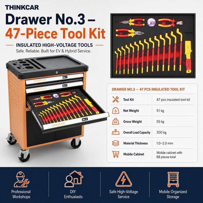 THINKCAR TTK88 88-Piece Electric Vehicle Dielectric Tool Cart With VDE Insulated Tools For EV And Hybrid Servicing - Image 5