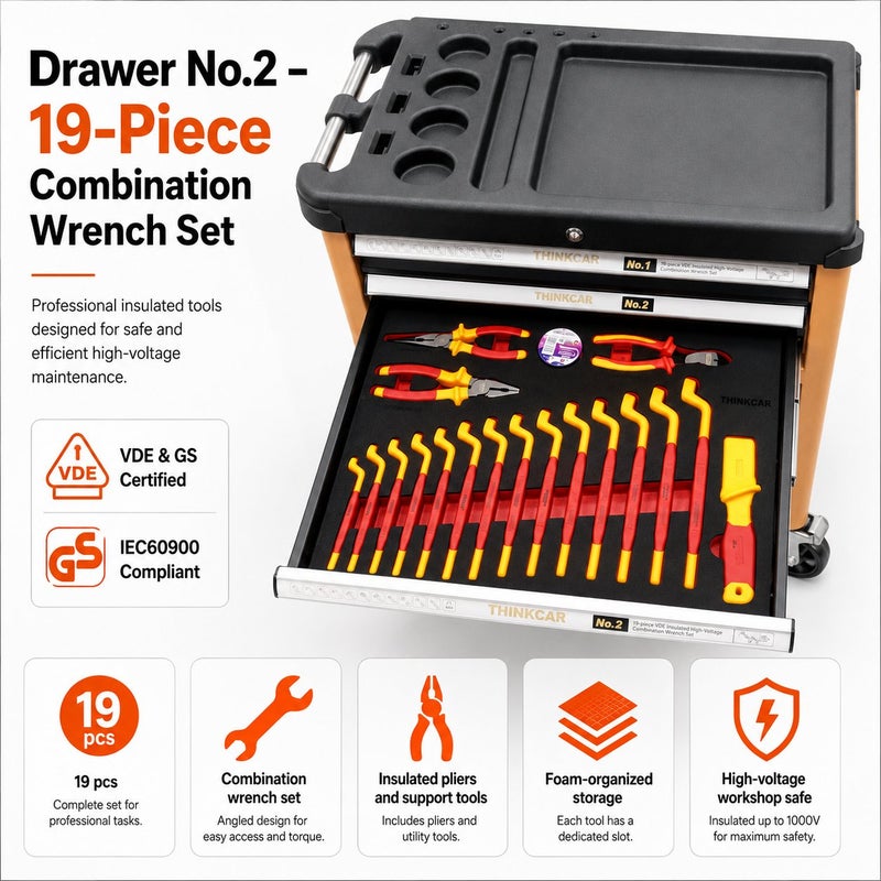 THINKCAR TTK88 88-Piece Electric Vehicle Dielectric Tool Cart With VDE Insulated Tools For EV And Hybrid Servicing - Image 4