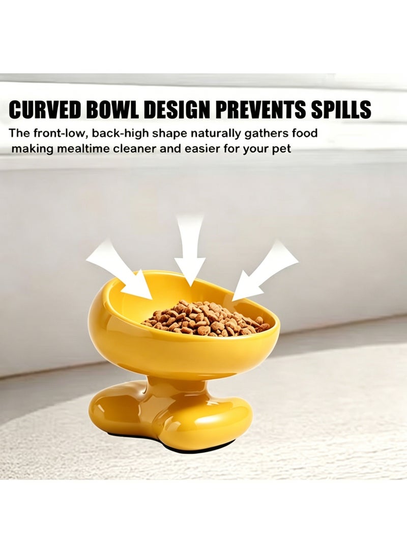 Nailuck Ceramic Elevated Cat Bowl, 15° Tilted Neck-Friendly Pet Food Water Bowl, Anti-Spill Curved Design for Cats & Small Dogs, Yellow - Image 4
