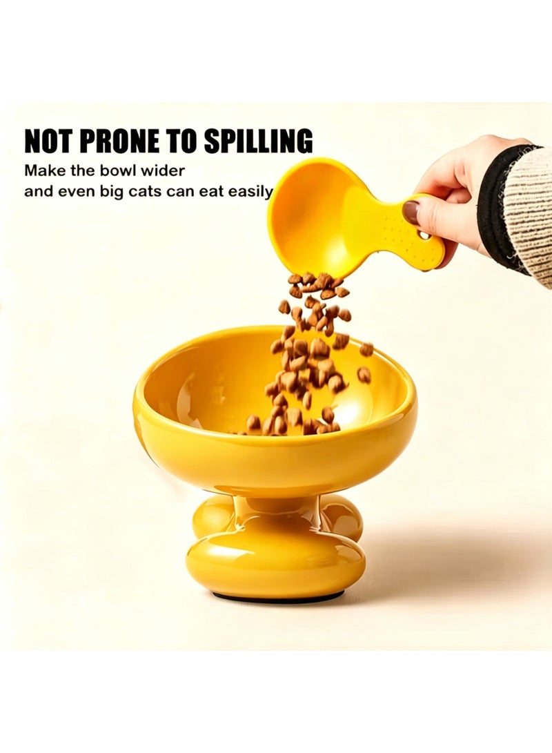 Nailuck Ceramic Elevated Cat Bowl, 15° Tilted Neck-Friendly Pet Food Water Bowl, Anti-Spill Curved Design for Cats & Small Dogs, Yellow - Image 5