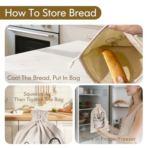 SRRUI Reusable Bread Bags for Homemade Bread，Natural BeesWax & Linen Cotton，Large Capacity and Portable,Bread Keeper for Sourdough，Food/Bread Storage,with Free Baguette Bag - Image 5