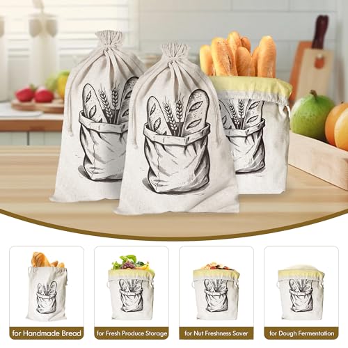SRRUI Reusable Bread Bags for Homemade Bread，Natural BeesWax & Linen Cotton，Large Capacity and Portable,Bread Keeper for Sourdough，Food/Bread Storage,with Free Baguette Bag - Image 3