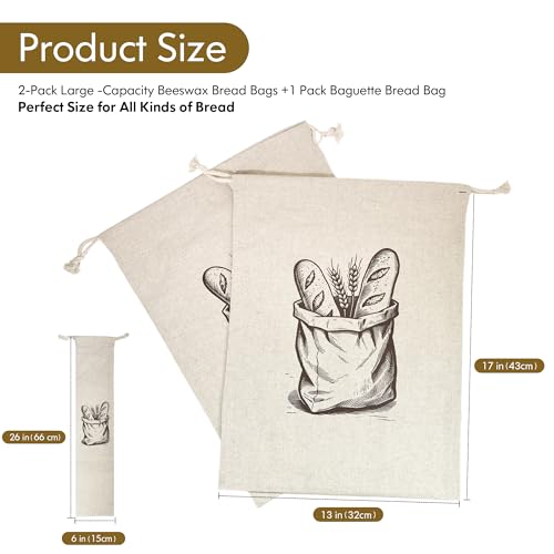 SRRUI Reusable Bread Bags for Homemade Bread，Natural BeesWax & Linen Cotton，Large Capacity and Portable,Bread Keeper for Sourdough，Food/Bread Storage,with Free Baguette Bag - Image 2