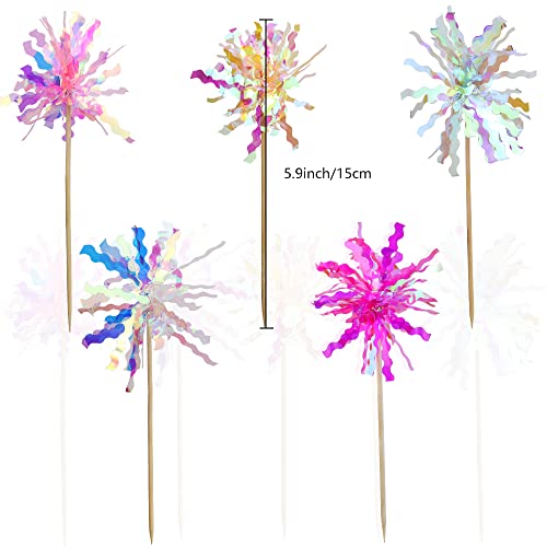 JOGILBOY 10 Pcs Happy Birthday Cake Toppers Foil Firework Cupcake Toppers Sparkle Tinsel Drink Stirrers Flowers Cake Decoration Cocktail Food Fruit Toothpick for Cake Decoration Party Supplies - Image 2