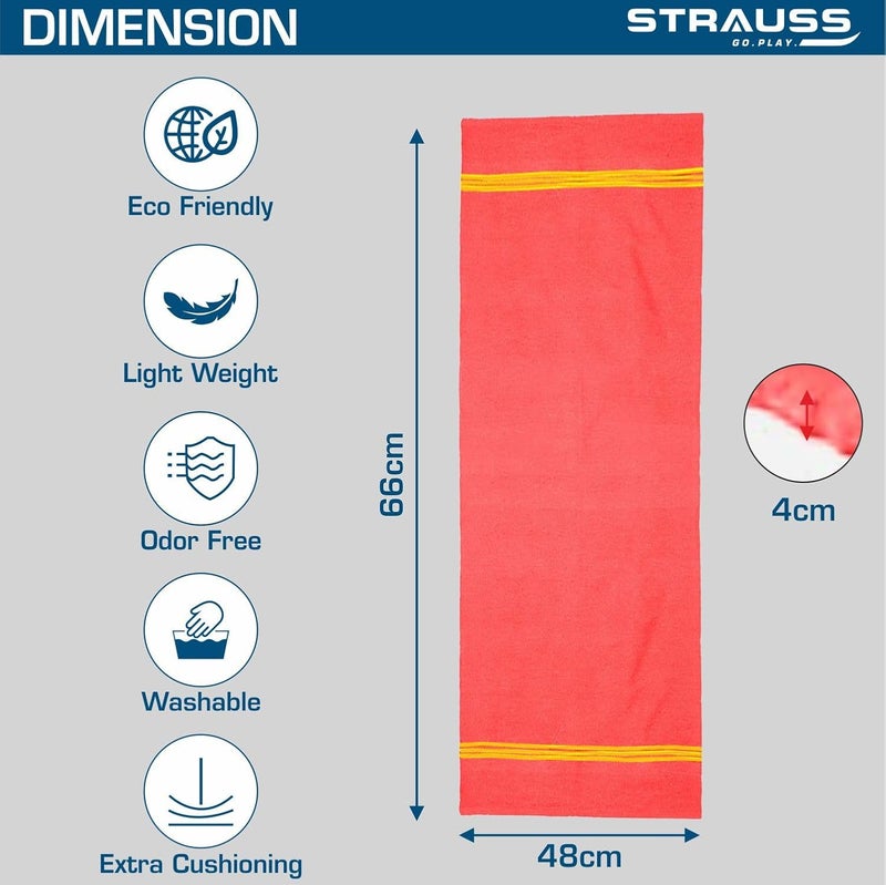 STRAUSS : Cotton Yoga Mat For Women and Men | Exercise mat for home workout, 100% Cotton, Anti Slip Fitness mat | Washable, Breathable, Sweat Absorbent & Eco-friendly material - 4mm (Red) - Image 4