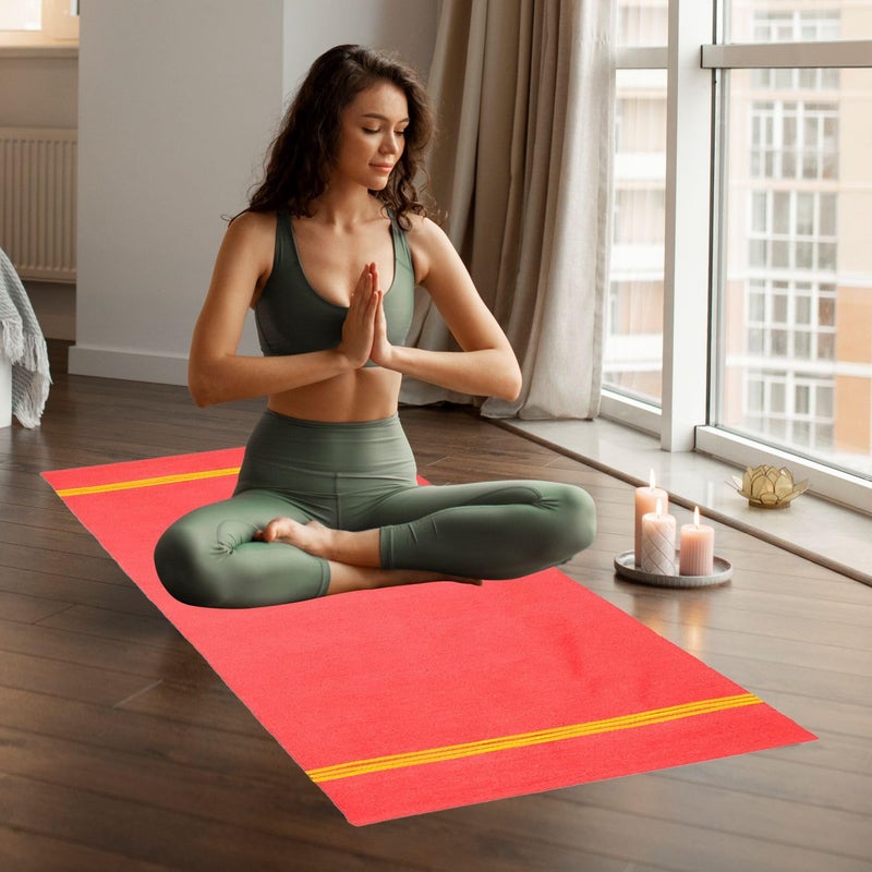 STRAUSS : Cotton Yoga Mat For Women and Men | Exercise mat for home workout, 100% Cotton, Anti Slip Fitness mat | Washable, Breathable, Sweat Absorbent & Eco-friendly material - 4mm (Red) - Image 5