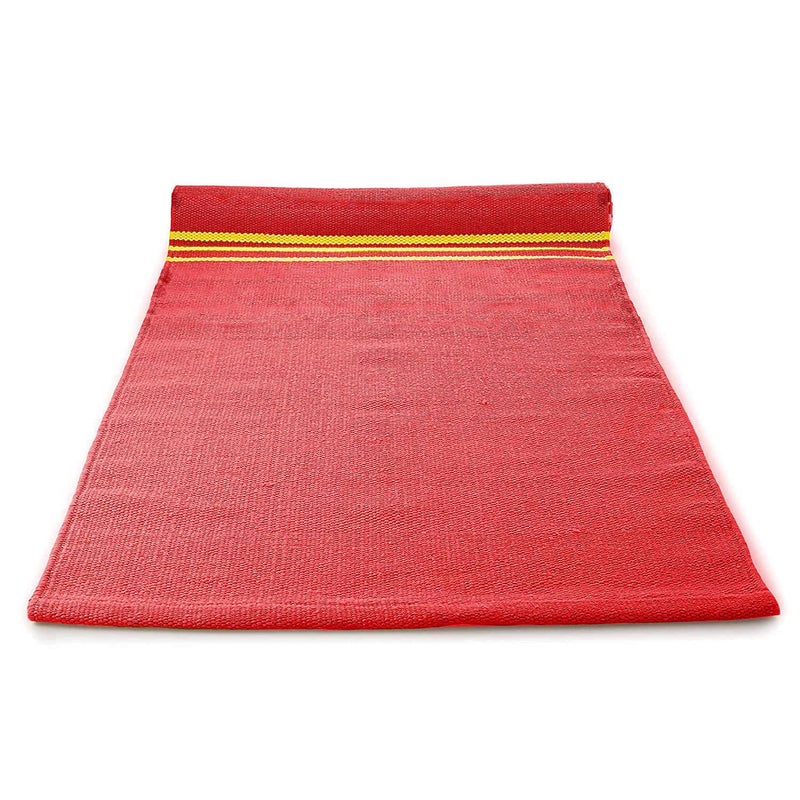 STRAUSS : Cotton Yoga Mat For Women and Men | Exercise mat for home workout, 100% Cotton, Anti Slip Fitness mat | Washable, Breathable, Sweat Absorbent & Eco-friendly material - 4mm (Red) - Image 1