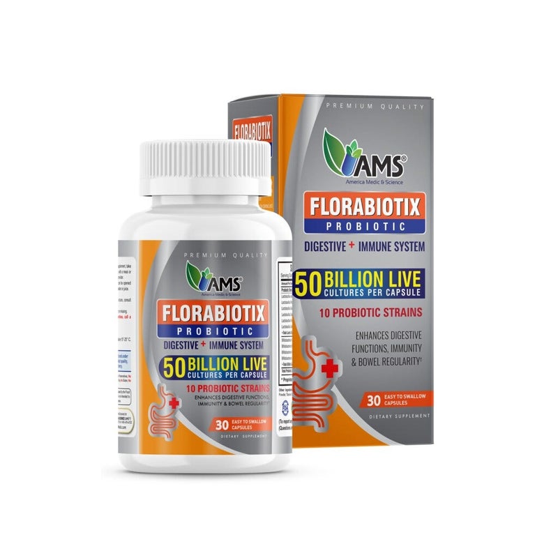 AMS Florabiotix Probiotic Supplement Capsules For Digestive & Immune Support, Pack of 30's