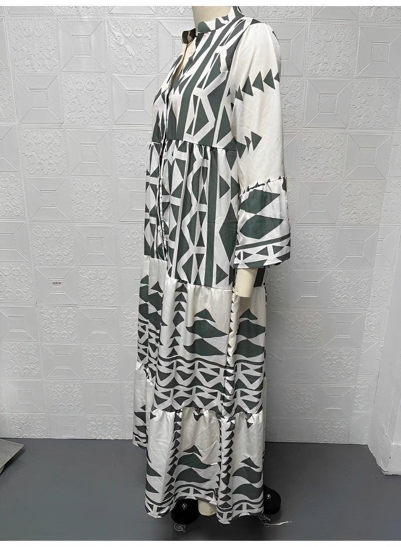 ريوكل فستان ماكسي نسائي فضفاض بنمط بوهيمي بأكمام طويلة ورقبة على شكل حرف V وأزرار وطبعات زهور طويلة - Image 4