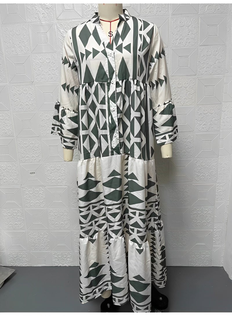 ريوكل فستان ماكسي نسائي فضفاض بنمط بوهيمي بأكمام طويلة ورقبة على شكل حرف V وأزرار وطبعات زهور طويلة - Image 3