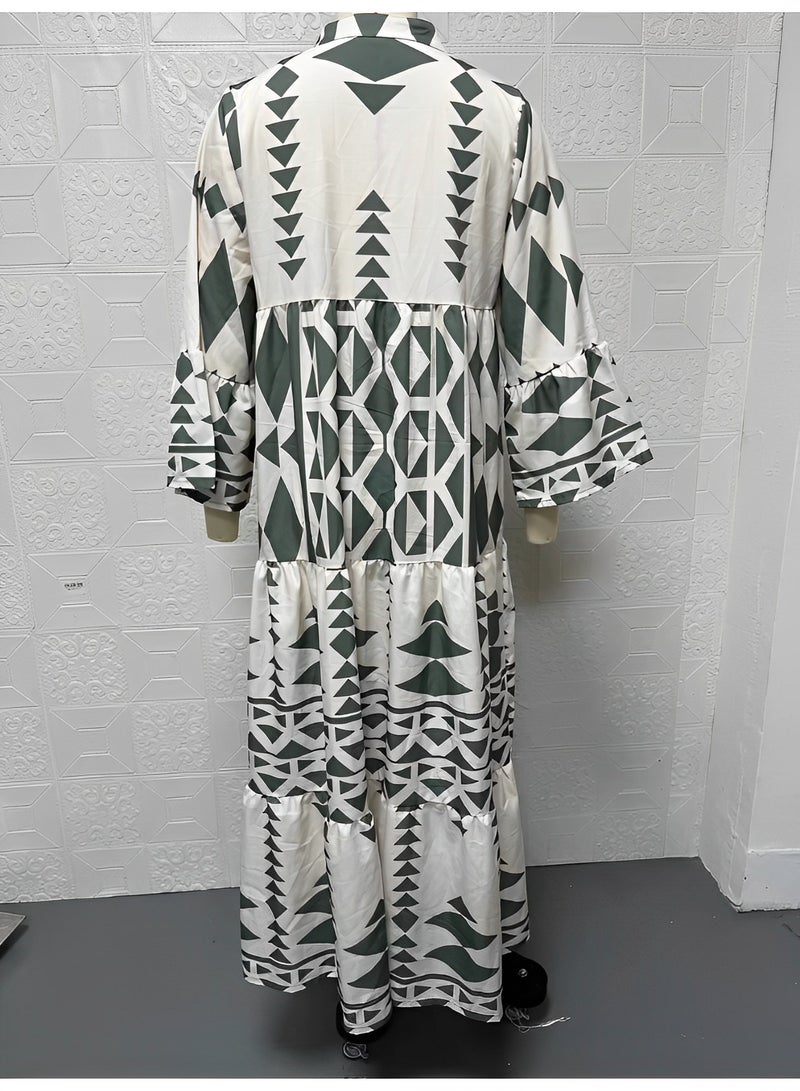 ريوكل فستان ماكسي نسائي فضفاض بنمط بوهيمي بأكمام طويلة ورقبة على شكل حرف V وأزرار وطبعات زهور طويلة - Image 5