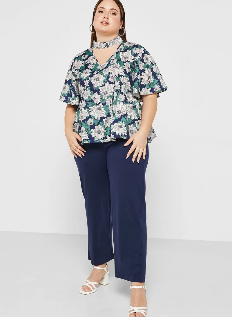 Ella Plus Keyhole Neck Detail Peplum Top