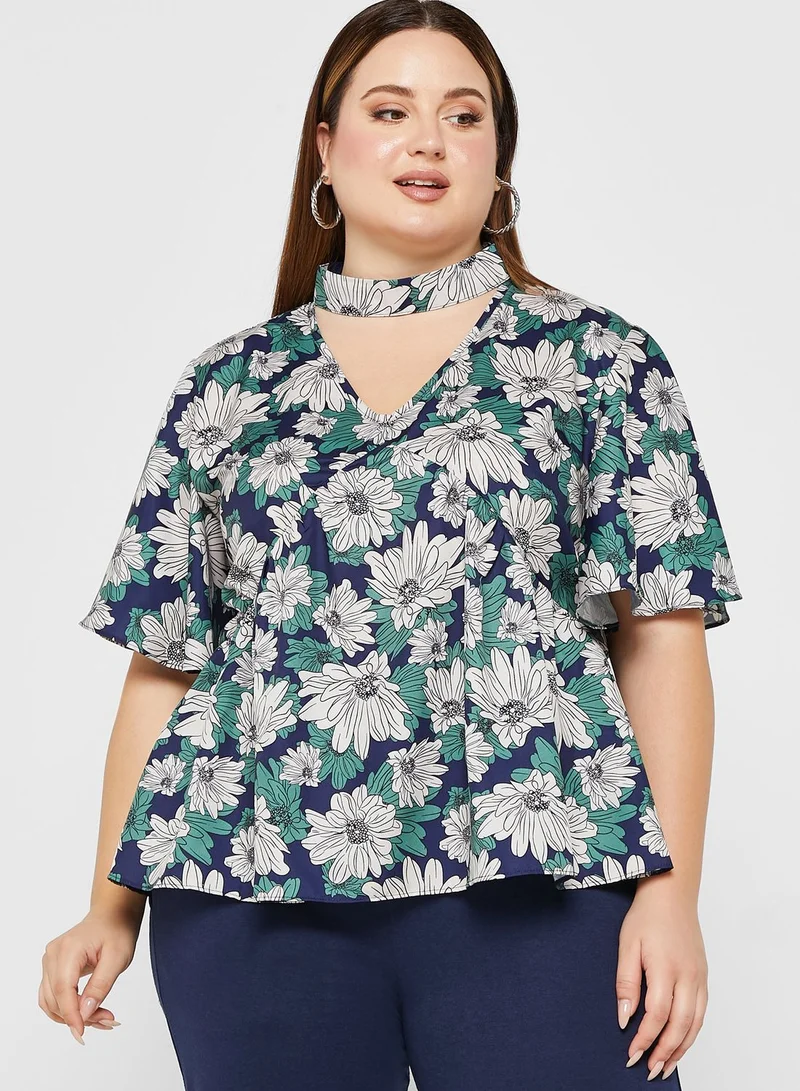 Ella Plus Keyhole Neck Detail Peplum Top