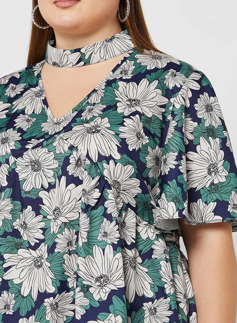 Ella Plus Keyhole Neck Detail Peplum Top