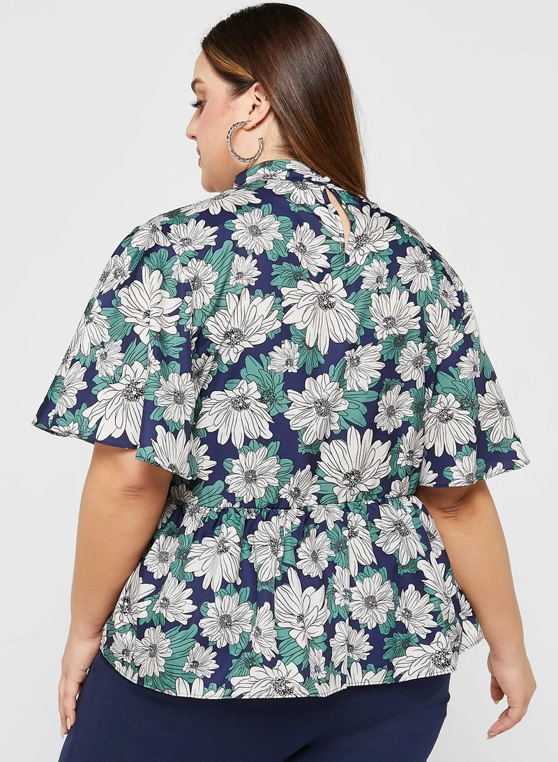 Ella Plus Keyhole Neck Detail Peplum Top