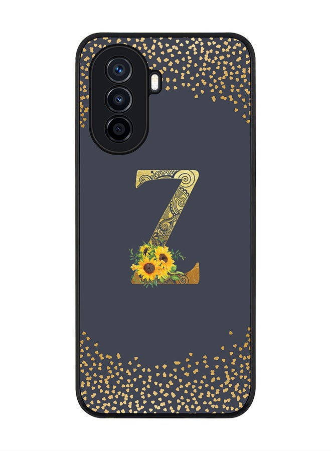 Stylizedd Rugged Black edge case for Huawei Nova Y70  Slim fit Soft Case Flexible Rubber Edges Anti Drop TPU Gel Thin Cover - Custom Monogram Initial Letter Floral Pattern Alphabet - Z (Grey ) - Image 1