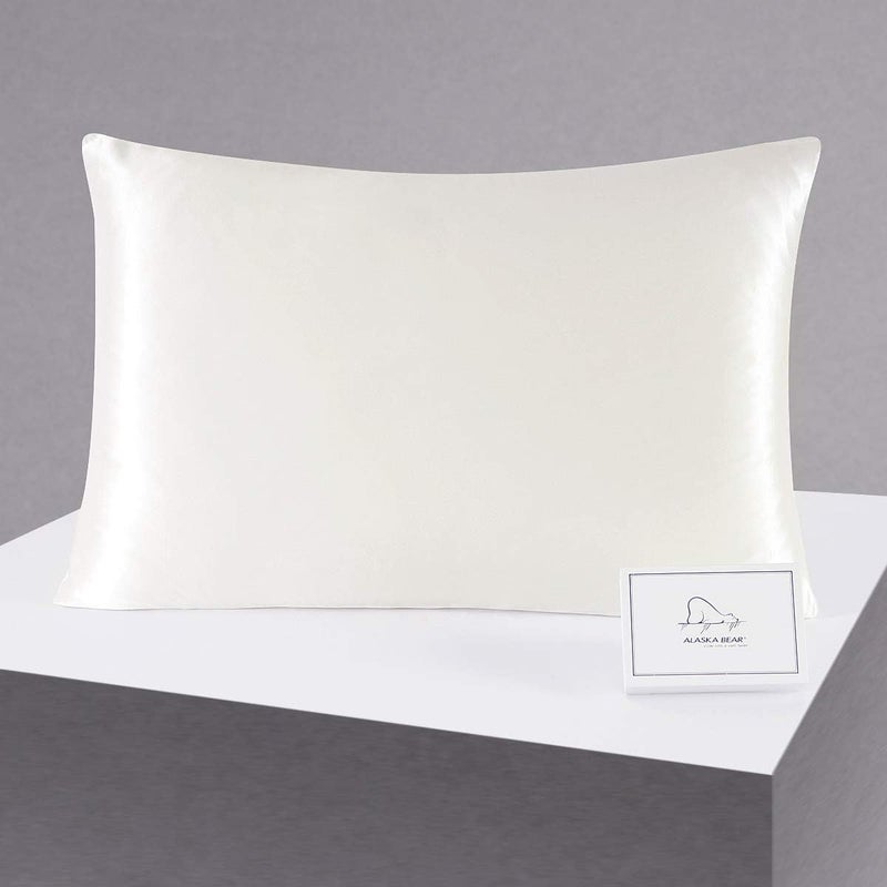 ALASKA BEAR Silk Pillowcase for Beauty Sleep, Real 22 Momme Mulberry Silk Crepe Pillowcase Cover for Hair and Face Skin Health, King Size, 1 Piece (Ivory Natural White, Gift Box - Image 1