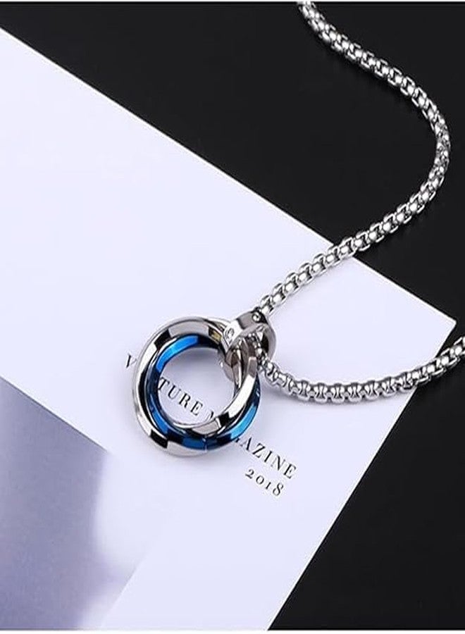 Sukhad Double Ring Pendant Necklace for Men & Women | Stainless Steel Couple Necklace | Stylish Interlocking Circle Chain Pendant Jewelry Gift - Image 5
