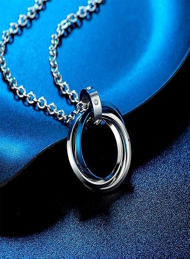Sukhad Double Ring Pendant Necklace for Men & Women | Stainless Steel Couple Necklace | Stylish Interlocking Circle Chain Pendant Jewelry Gift - Image 3