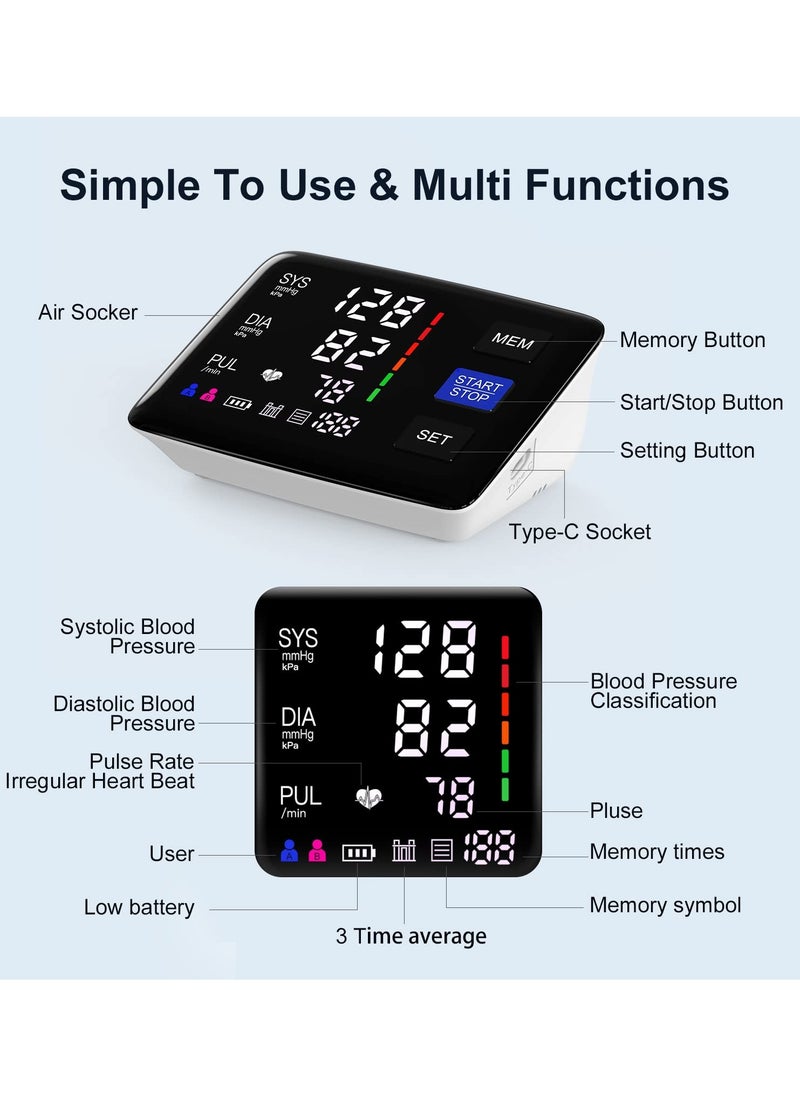 Joshberg - Blood Pressure Monitor, 9-17'' & 13-21'' Extra Large Blood Pressure Cuff Upper Arm, LED Color Backlit Screen Automatic Digital Blood Pressure Machine with USB Cable - Image 1