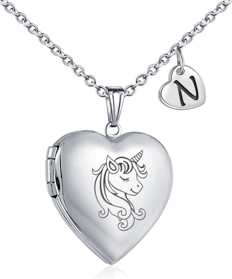 YOUFENG Unicorns Gifts for Her Love Heart Initial Letter Locket Necklace that Holds Pictures Enamel Locket Pendant Gifts for Women N - Image 3