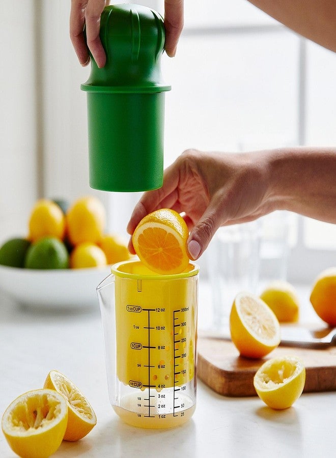 Sur La Table Manual Citrus Juicer – High-Performance Hand Juicer with Clear Measuring Cup, Yellow Reaming Cone, Green Plunger & Metal Prong for Maximum Juice Extraction - Image 3