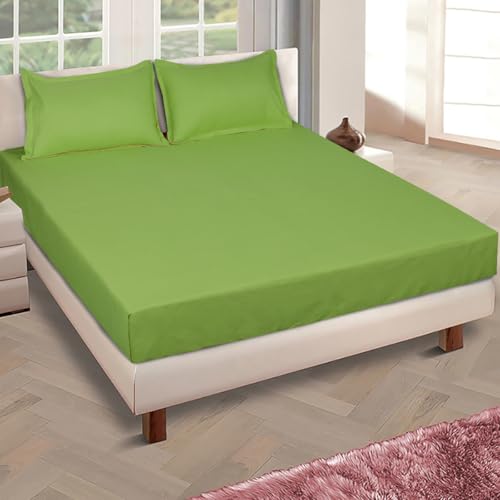 ROMEE Elegant Solid Cotton Double Bedsheet, 150 TC Soft Feel, Queen Size (90 x 100 Inches), with 2 Pillow Covers, Olive Green - Image 1