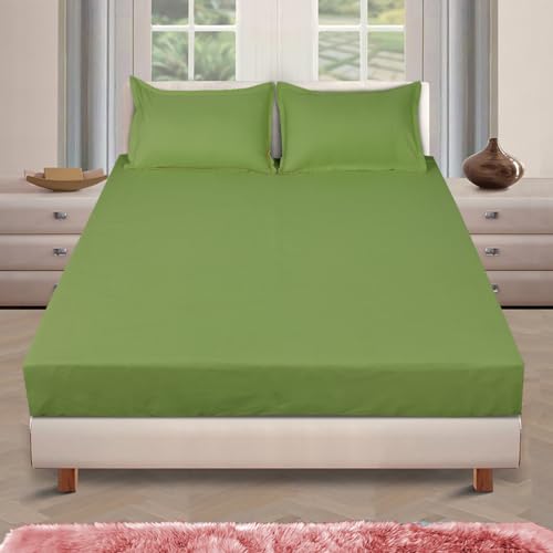 ROMEE Elegant Solid Cotton Double Bedsheet, 150 TC Soft Feel, Queen Size (90 x 100 Inches), with 2 Pillow Covers, Olive Green - Image 2