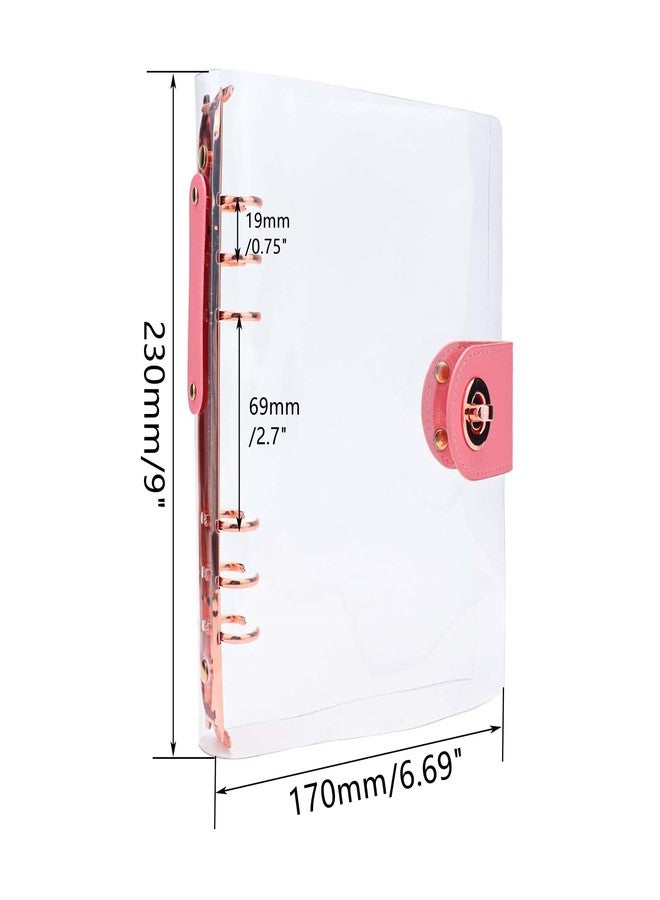 Mogoostry A5 Binder Cover Clear Binder Folder A5 6-Ring Soft PVC Planner Cover Refillable Notebook Binder Cover Lock Catch Rose Gold Ring Binder - Image 2
