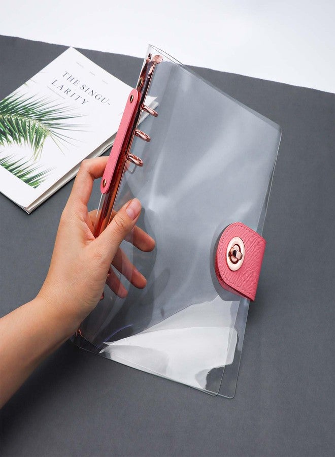 Mogoostry A5 Binder Cover Clear Binder Folder A5 6-Ring Soft PVC Planner Cover Refillable Notebook Binder Cover Lock Catch Rose Gold Ring Binder - Image 3