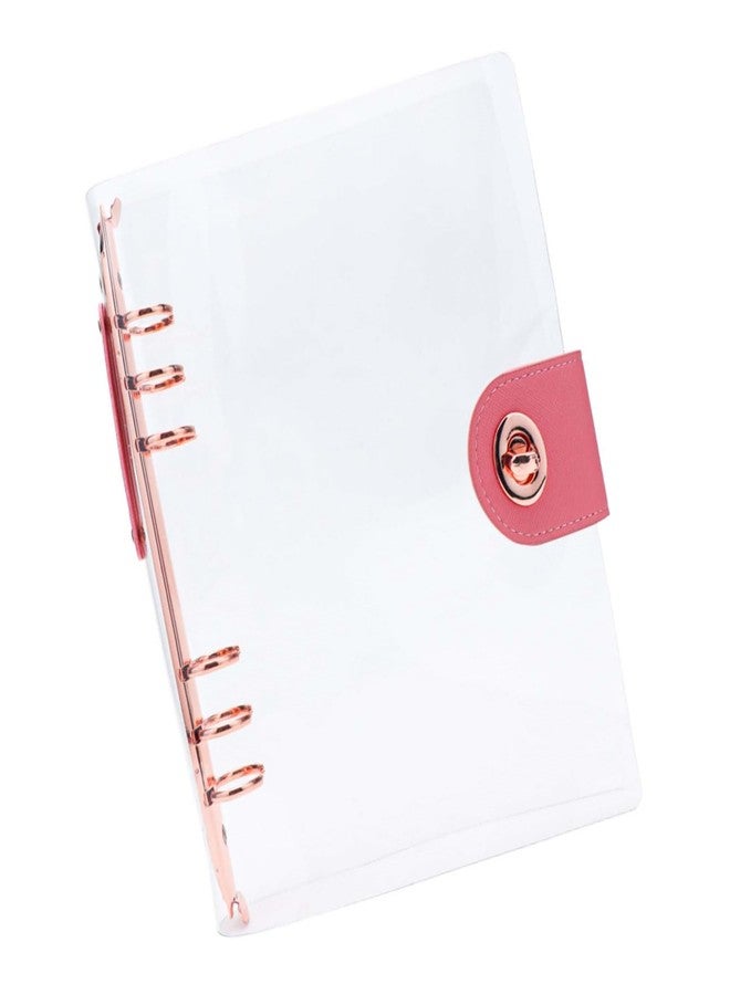 Mogoostry A5 Binder Cover Clear Binder Folder A5 6-Ring Soft PVC Planner Cover Refillable Notebook Binder Cover Lock Catch Rose Gold Ring Binder - Image 1
