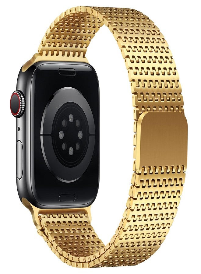Anlinser Bands Compatible with Apple Watch Band 46mm 45mm 44mm 42mm for Women Men, Magnetic Metal Bands Stainless Steel Loop Strap with Case Designed for iWatch Series 10 9 8 7 6 5 4 3 SE, Gold - Image 2