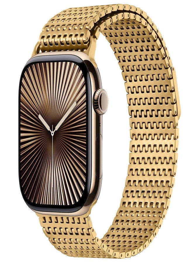 Anlinser Bands Compatible with Apple Watch Band 46mm 45mm 44mm 42mm for Women Men, Magnetic Metal Bands Stainless Steel Loop Strap with Case Designed for iWatch Series 10 9 8 7 6 5 4 3 SE, Gold - Image 1