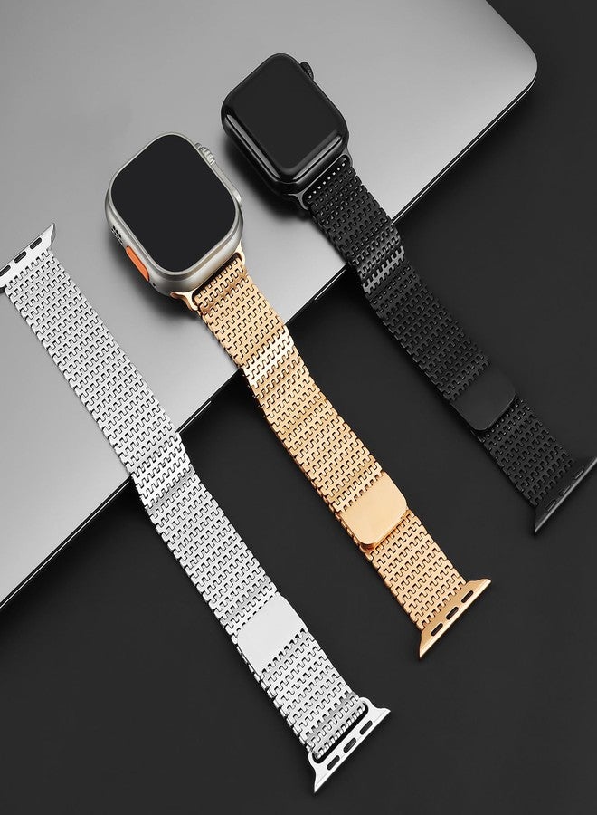 Anlinser Bands Compatible with Apple Watch Band 46mm 45mm 44mm 42mm for Women Men, Magnetic Metal Bands Stainless Steel Loop Strap with Case Designed for iWatch Series 10 9 8 7 6 5 4 3 SE, Gold - Image 3